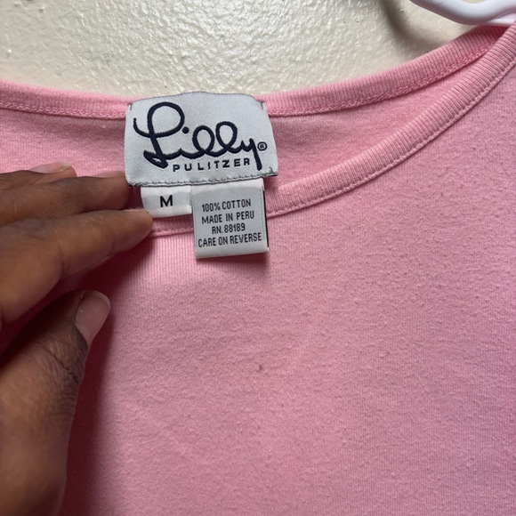 Vintage Lilly Pulitzer Pink Scoop Neck 3/4 Sleeve Tee Shirt White Label Medium - Picture 4 of 7